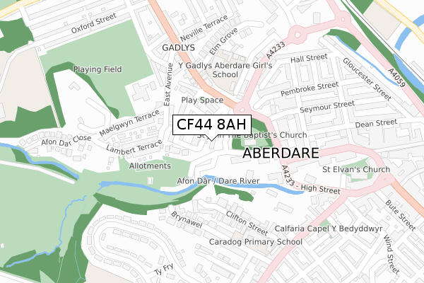 CF44 8AH map - large scale - OS Open Zoomstack (Ordnance Survey)