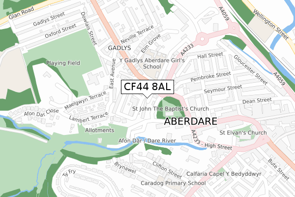 CF44 8AL map - large scale - OS Open Zoomstack (Ordnance Survey)