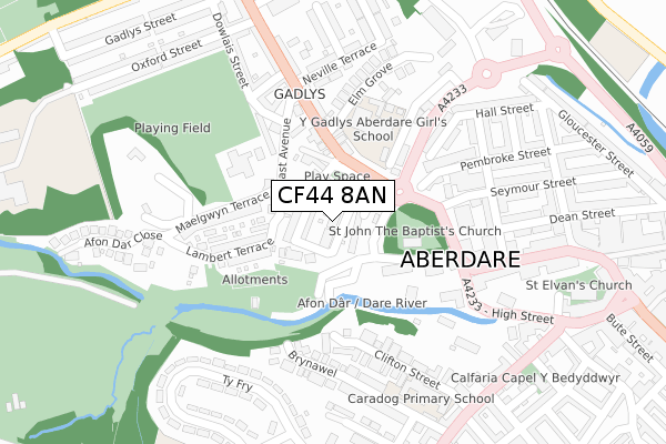 CF44 8AN map - large scale - OS Open Zoomstack (Ordnance Survey)