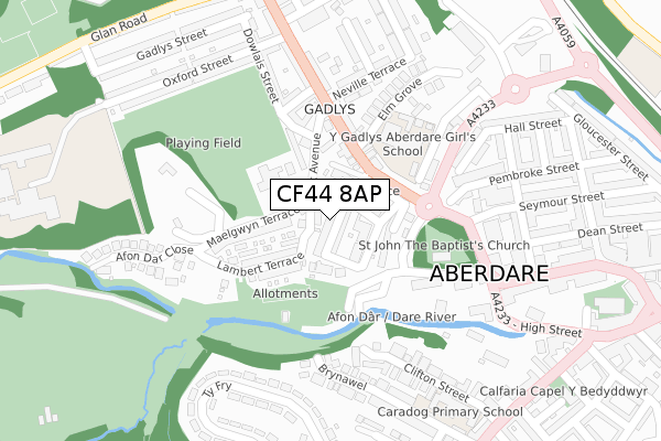 CF44 8AP map - large scale - OS Open Zoomstack (Ordnance Survey)