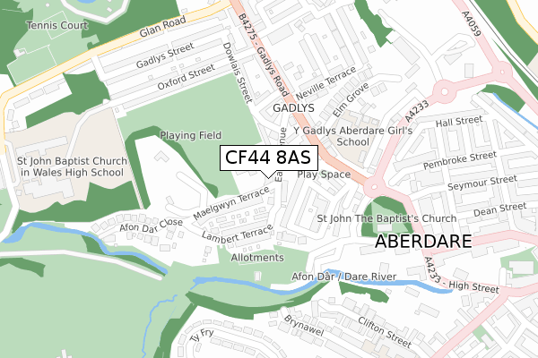 CF44 8AS map - large scale - OS Open Zoomstack (Ordnance Survey)