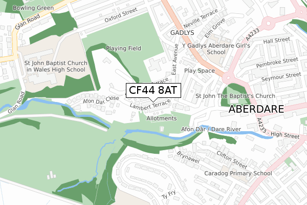 CF44 8AT map - large scale - OS Open Zoomstack (Ordnance Survey)