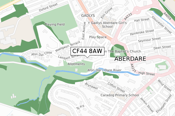 CF44 8AW map - large scale - OS Open Zoomstack (Ordnance Survey)