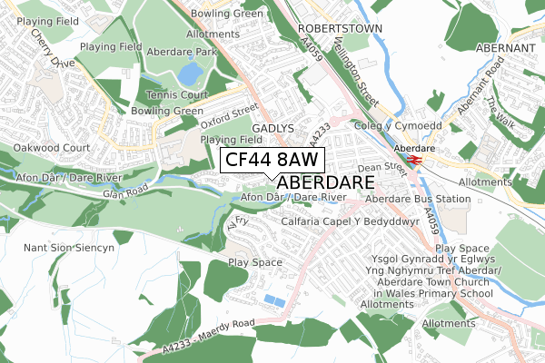 CF44 8AW map - small scale - OS Open Zoomstack (Ordnance Survey)