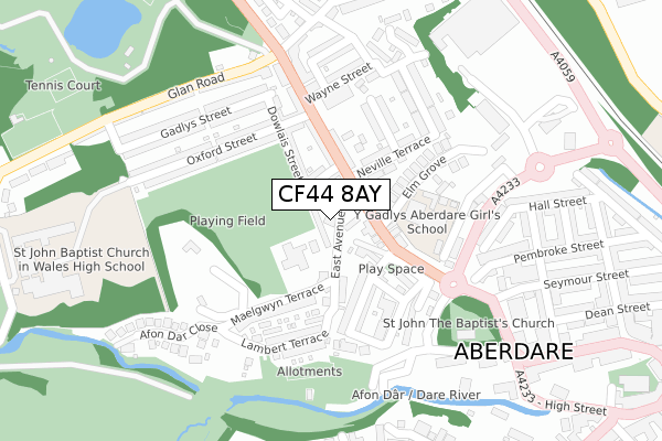 CF44 8AY map - large scale - OS Open Zoomstack (Ordnance Survey)