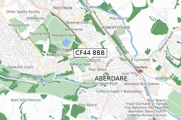 CF44 8BB map - small scale - OS Open Zoomstack (Ordnance Survey)