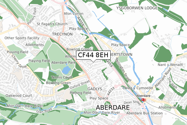 CF44 8EH map - small scale - OS Open Zoomstack (Ordnance Survey)