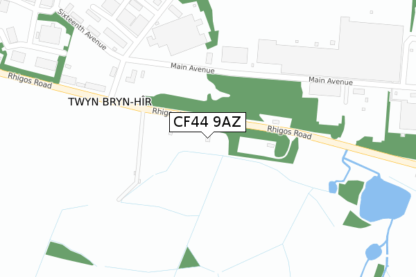 CF44 9AZ map - large scale - OS Open Zoomstack (Ordnance Survey)