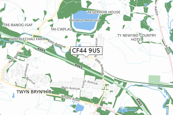 CF44 9US map - small scale - OS Open Zoomstack (Ordnance Survey)