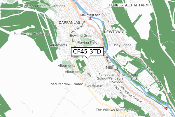 CF45 3TD map - small scale - OS Open Zoomstack (Ordnance Survey)