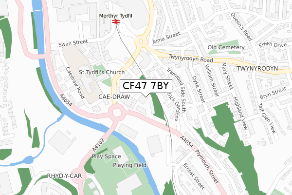 CF47 7BY map - large scale - OS Open Zoomstack (Ordnance Survey)