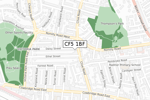 CF5 1BF map - large scale - OS Open Zoomstack (Ordnance Survey)