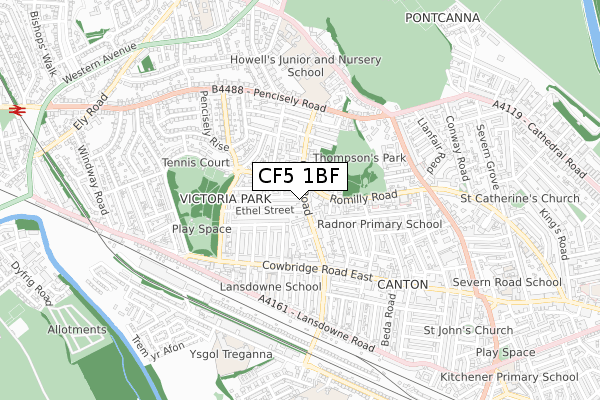 CF5 1BF map - small scale - OS Open Zoomstack (Ordnance Survey)