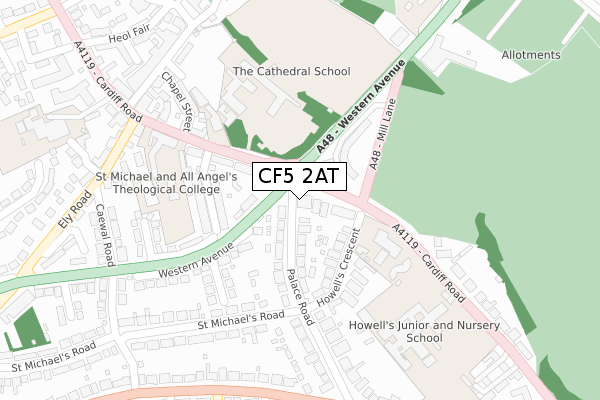 CF5 2AT map - large scale - OS Open Zoomstack (Ordnance Survey)