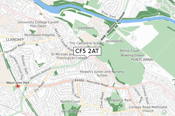 CF5 2AT map - small scale - OS Open Zoomstack (Ordnance Survey)