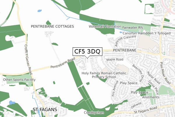 CF5 3DQ map - small scale - OS Open Zoomstack (Ordnance Survey)