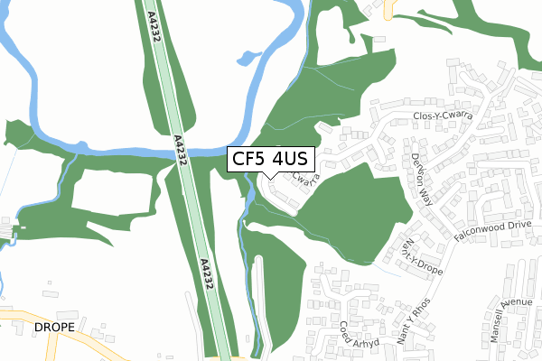 CF5 4US map - large scale - OS Open Zoomstack (Ordnance Survey)