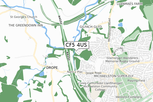 CF5 4US map - small scale - OS Open Zoomstack (Ordnance Survey)