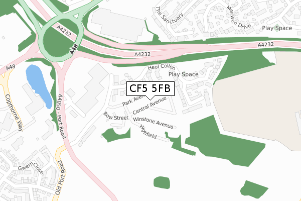 CF5 5FB map - large scale - OS Open Zoomstack (Ordnance Survey)