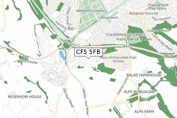 CF5 5FB map - small scale - OS Open Zoomstack (Ordnance Survey)