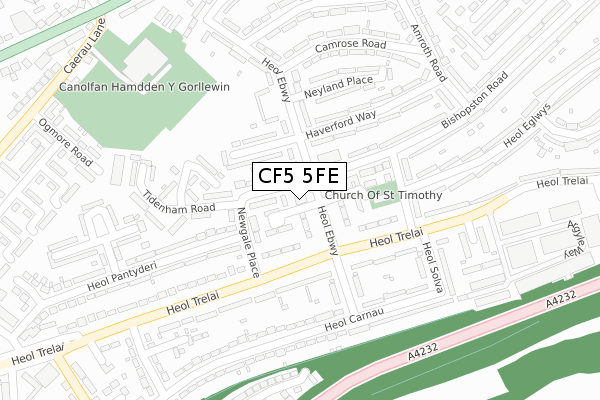 CF5 5FE map - large scale - OS Open Zoomstack (Ordnance Survey)