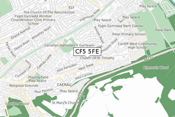 CF5 5FE map - small scale - OS Open Zoomstack (Ordnance Survey)