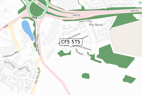 CF5 5TS map - large scale - OS Open Zoomstack (Ordnance Survey)