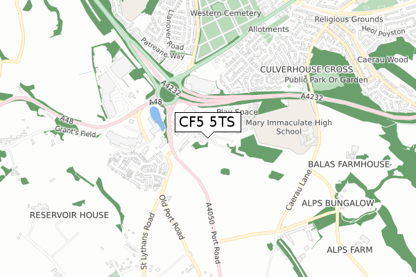 CF5 5TS map - small scale - OS Open Zoomstack (Ordnance Survey)