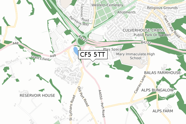 CF5 5TT map - small scale - OS Open Zoomstack (Ordnance Survey)