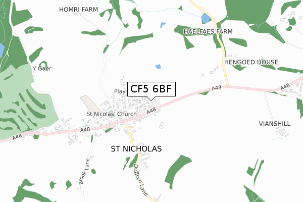 CF5 6BF map - small scale - OS Open Zoomstack (Ordnance Survey)