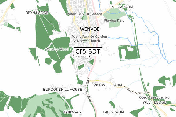 CF5 6DT map - small scale - OS Open Zoomstack (Ordnance Survey)