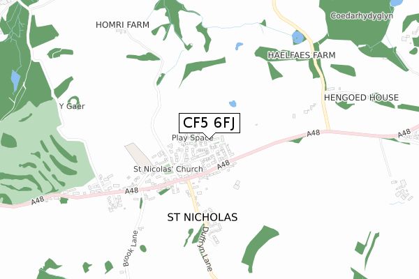 CF5 6FJ map - small scale - OS Open Zoomstack (Ordnance Survey)