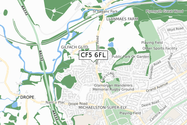 CF5 6FL map - small scale - OS Open Zoomstack (Ordnance Survey)