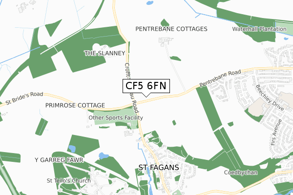 CF5 6FN map - small scale - OS Open Zoomstack (Ordnance Survey)