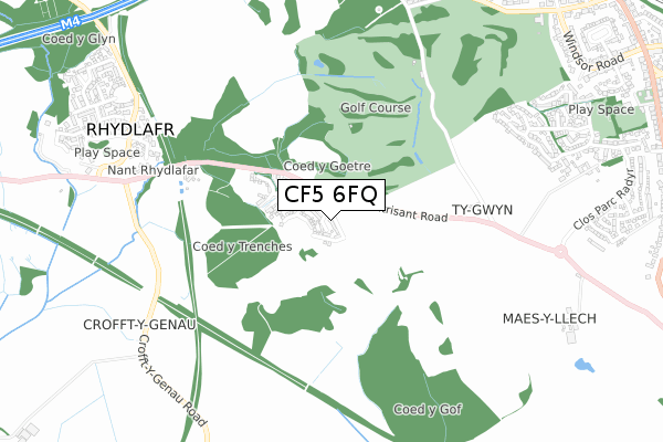 CF5 6FQ map - small scale - OS Open Zoomstack (Ordnance Survey)