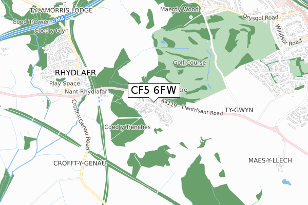 CF5 6FW map - small scale - OS Open Zoomstack (Ordnance Survey)