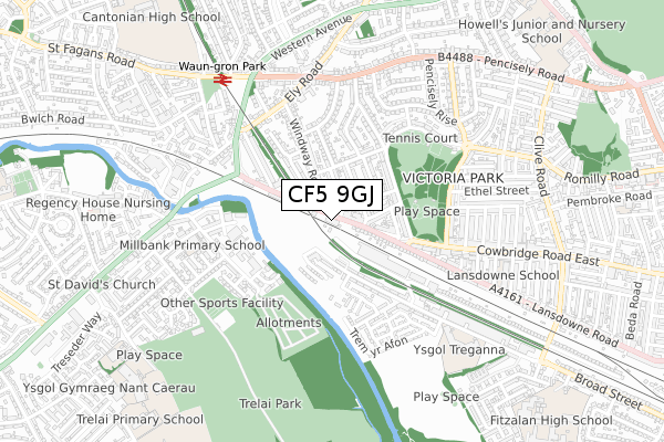 CF5 9GJ map - small scale - OS Open Zoomstack (Ordnance Survey)