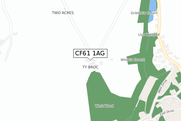 CF61 1AG map - large scale - OS Open Zoomstack (Ordnance Survey)