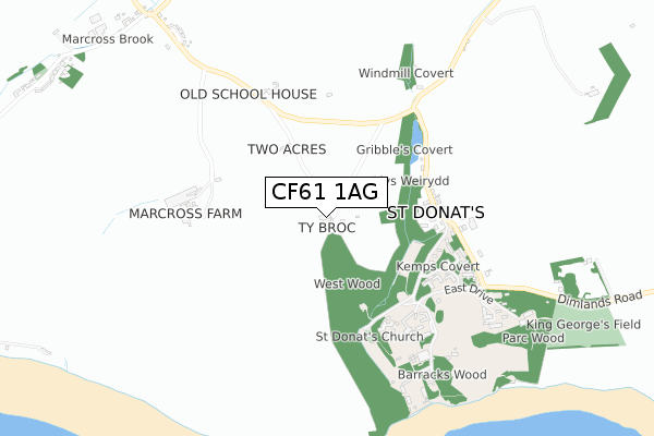 CF61 1AG map - small scale - OS Open Zoomstack (Ordnance Survey)