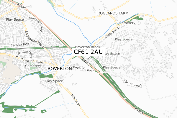 CF61 2AU map - small scale - OS Open Zoomstack (Ordnance Survey)