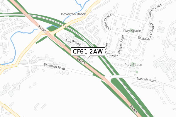 CF61 2AW map - large scale - OS Open Zoomstack (Ordnance Survey)