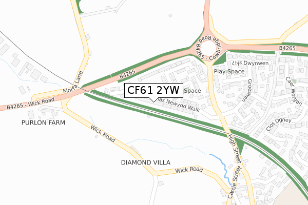 CF61 2YW map - large scale - OS Open Zoomstack (Ordnance Survey)