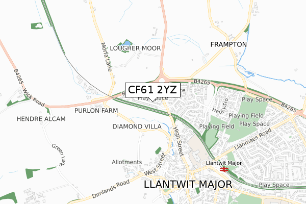 CF61 2YZ map - small scale - OS Open Zoomstack (Ordnance Survey)