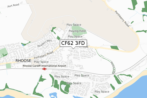 CF62 3FD map - small scale - OS Open Zoomstack (Ordnance Survey)