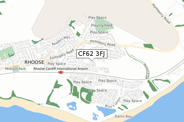 CF62 3FJ map - small scale - OS Open Zoomstack (Ordnance Survey)