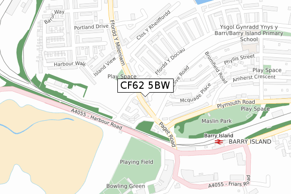 CF62 5BW map - large scale - OS Open Zoomstack (Ordnance Survey)