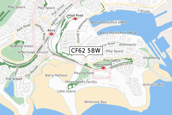 CF62 5BW map - small scale - OS Open Zoomstack (Ordnance Survey)