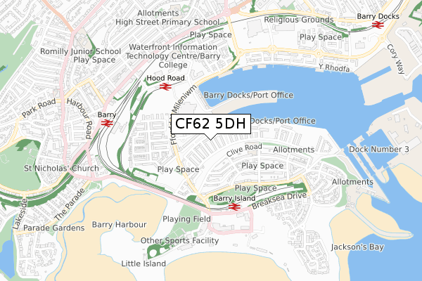 CF62 5DH map - small scale - OS Open Zoomstack (Ordnance Survey)