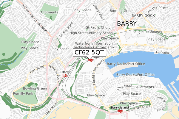 CF62 5QT map - small scale - OS Open Zoomstack (Ordnance Survey)