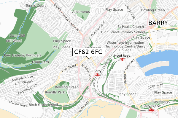CF62 6FG map - small scale - OS Open Zoomstack (Ordnance Survey)